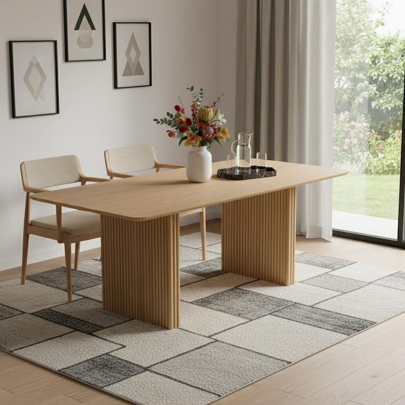 HomeRoots 79" Natural Solid Wood Double Pedestal Base Dining Table - 79.00 in. x 30.00 in. x 33.50 in. - Natural - 79.00 in. x 30.00 in.  x 33.50 in.