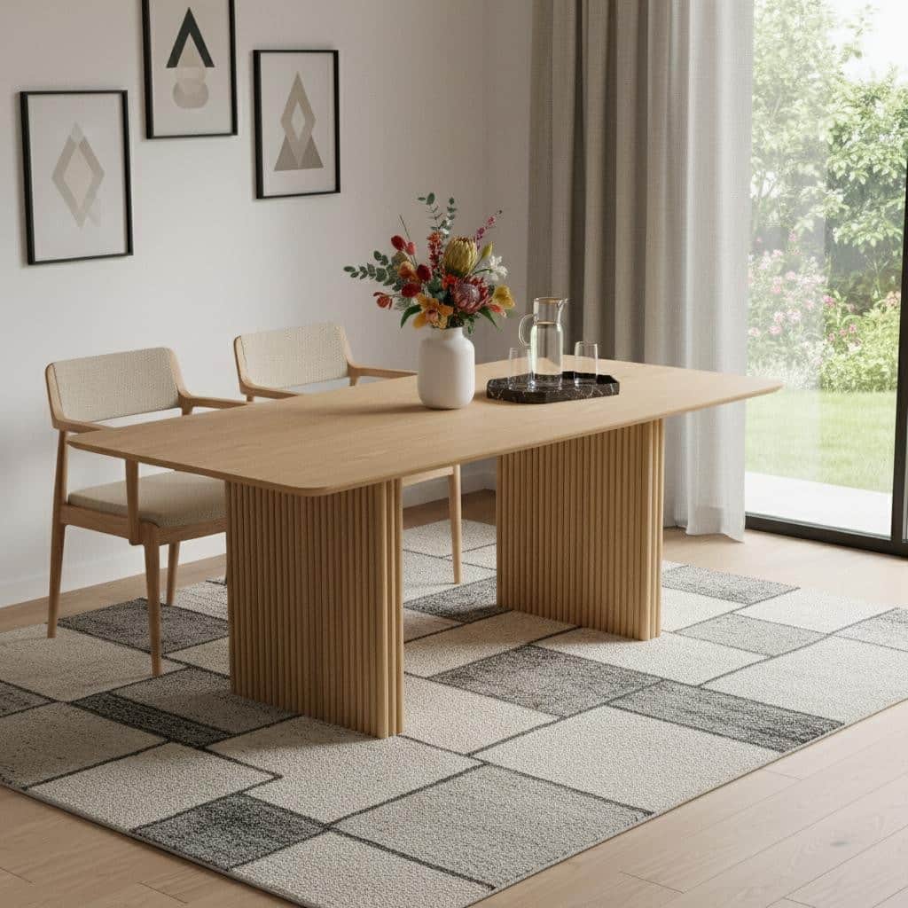 HomeRoots 79" Natural Solid Wood Double Pedestal Base Dining Table - 79.00 in. x 30.00 in. x 33.50 in.