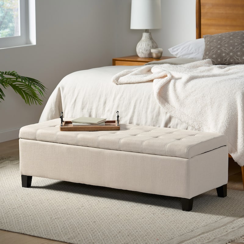Mission Tufted Fabric Storage Ottoman Bench by Christopher Knight Home - 50.50"L x 18.75"W x 16.00"H - Dark Beige
