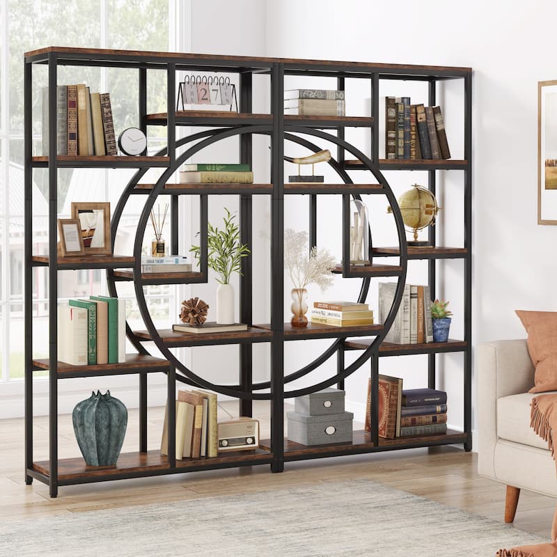 Industrial Etagere Bookcase with 8-Open Storage Shelf, Tall Geometric Book Shelves
