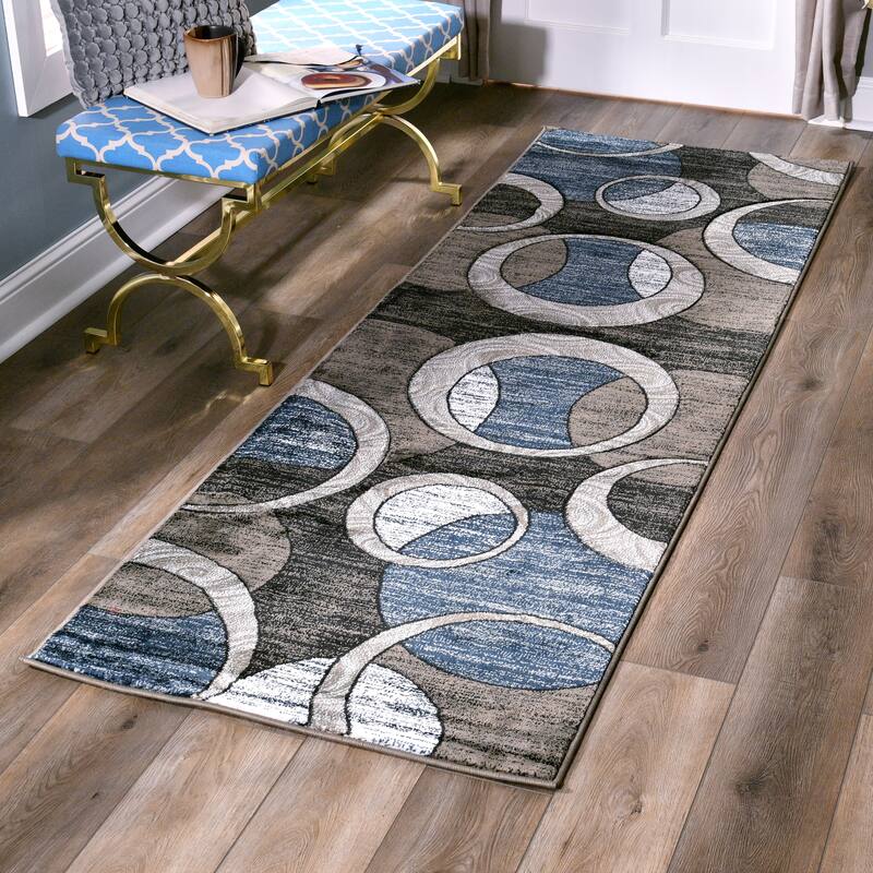 Orelsi Collection Abstract Geometric Circles Area Rug - 2'8" x 11'10" Runner - Brown/Grey