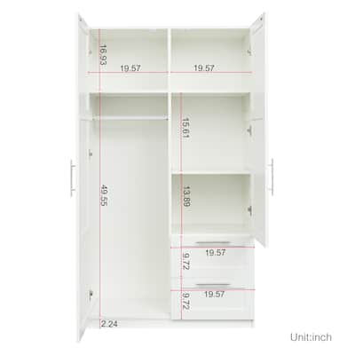 70.9" H Wardrobe with 2 Drawers and 5 Storage Spaces, Kitchen 2 Doors Storage Cabinet with 5 Storage Spaces