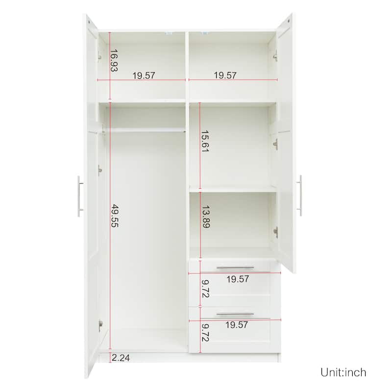 White Wood Wardrobe Armoire Storage Cabinet with Doors,Drawers,Hanging Rod