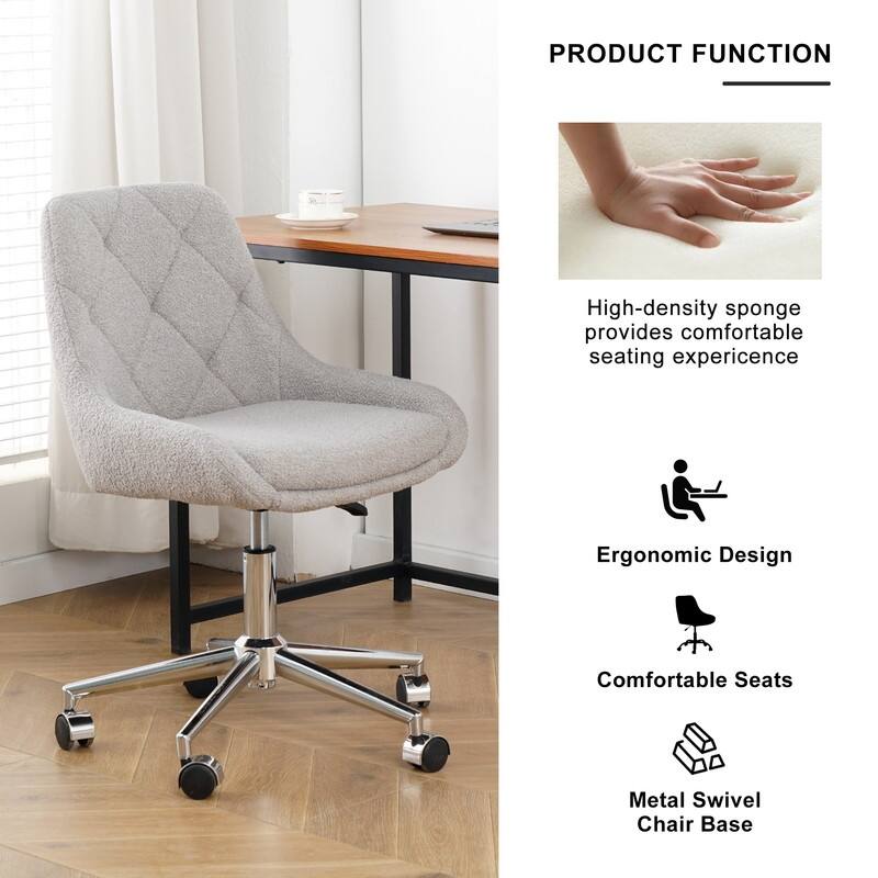 Modern Teddy Fabric Home Office Chair with Metal Legs-Set of 1-Lift Adjustment (3 Colors）