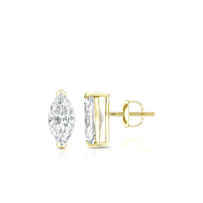 Auriya 14k Gold Lab Grown Marquise Diamond Stud Earrings 0.50 to 5.00 ct. tw. V-End Prong Screw-Back (F-G VS) - Yellow - 0.50 ct. tw.