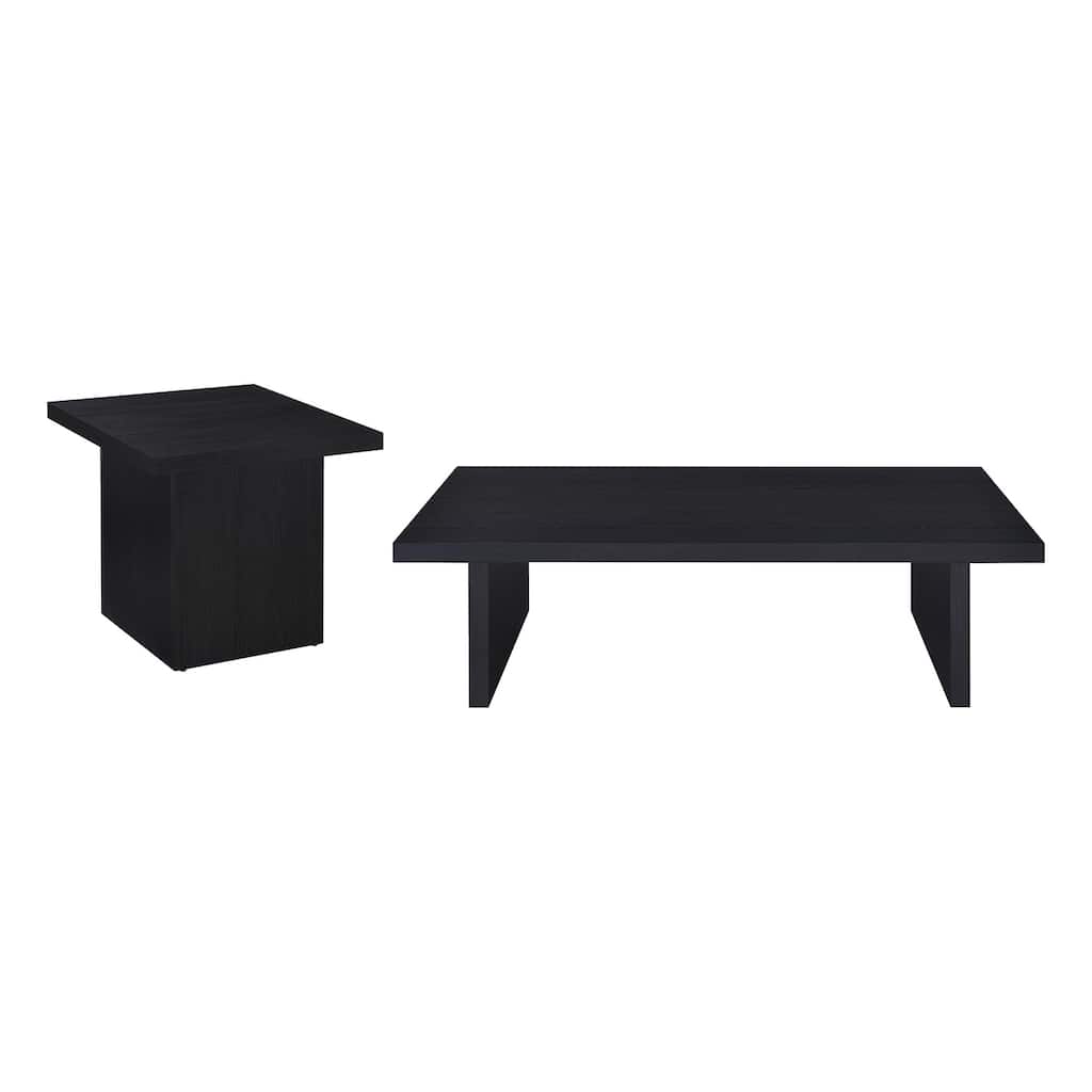 2-piece Wooden Coffee and End Table Set in Black - 2 Piece