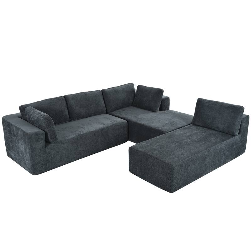 106.5'' U-Shaped 4 Seater Modular Sofa with 2 Chaise, Pillow, Anti-Wrinkle Chenille Fabric, High-Density Foam Comfort
