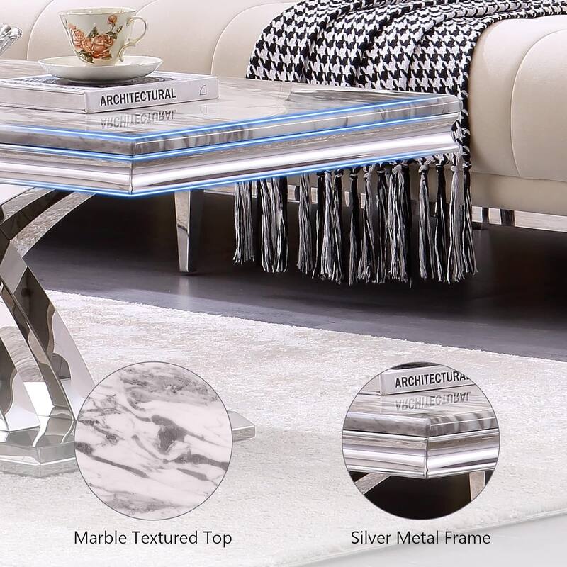 Modern Coffee Table 48‘’ Rectangular Coffee Table with X Base Pedestal Coffee Tables for Living Room
