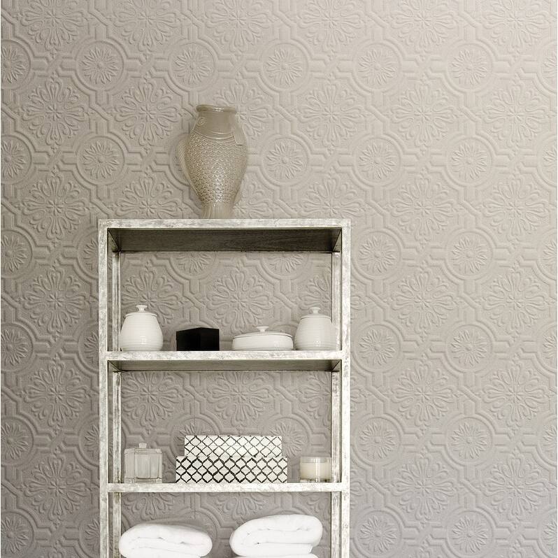 Brewster Nazareth Ornate Tiles Paintable Wallpaper - 20.5in x 396in x 0.025in