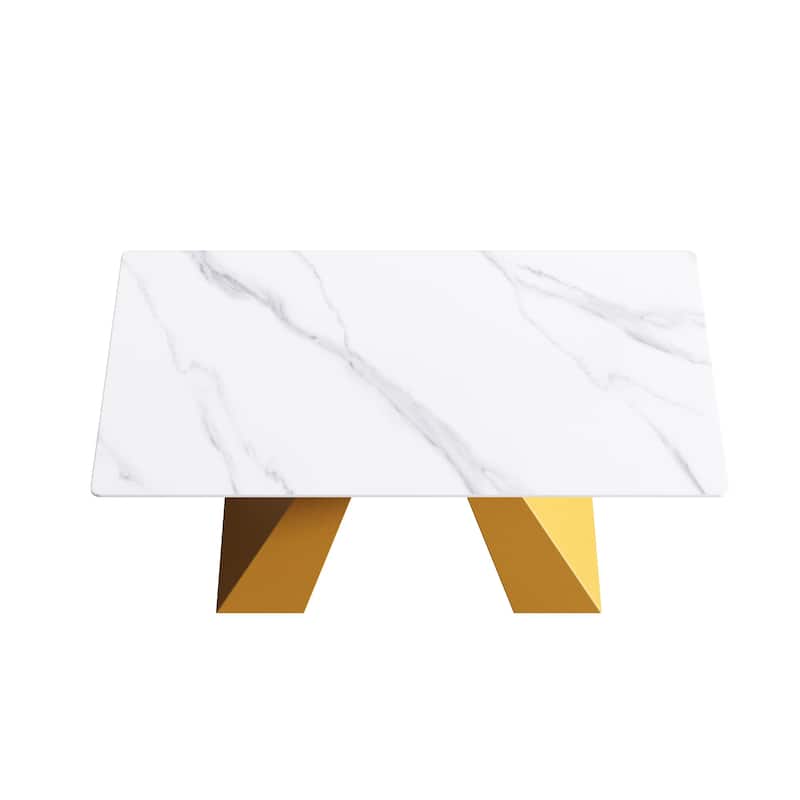 63"Modern artificial stone white straight edge metal leg dining table -6 people