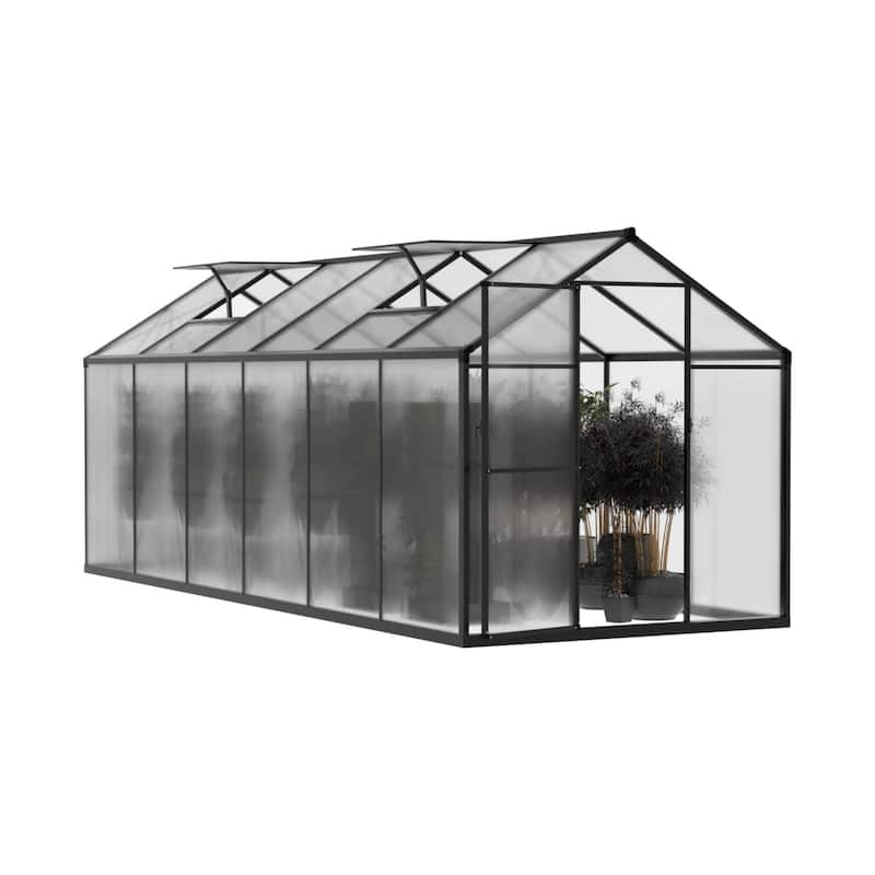 VEIKOUS Aluminum Walk-In Garden Greenhouse Kit with Adjustable Roof Vent and Lockable Door Grey
