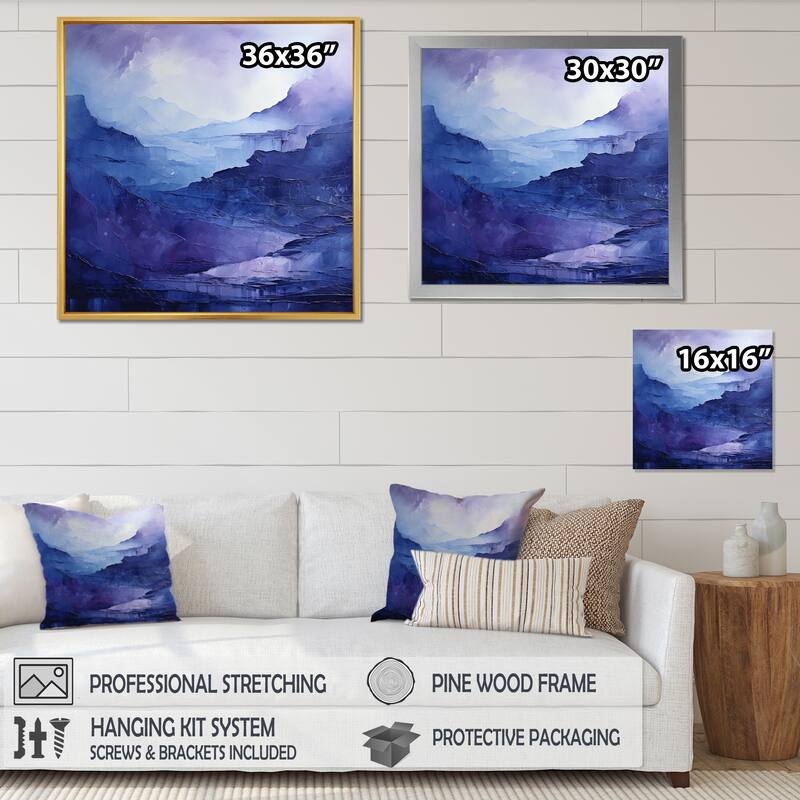 Designart "Indigo Dreams I" Abstract Landscape Framed Canvas Art Print