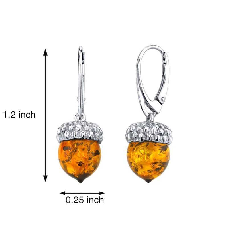 Baltic Amber Small Acorn Earrings Fishhook in Sterling Silver