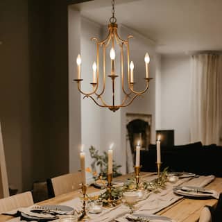 Mid-century Modern Gold French Country Candle Unique Chandelier Vintage Dining Room Pendant Lighting