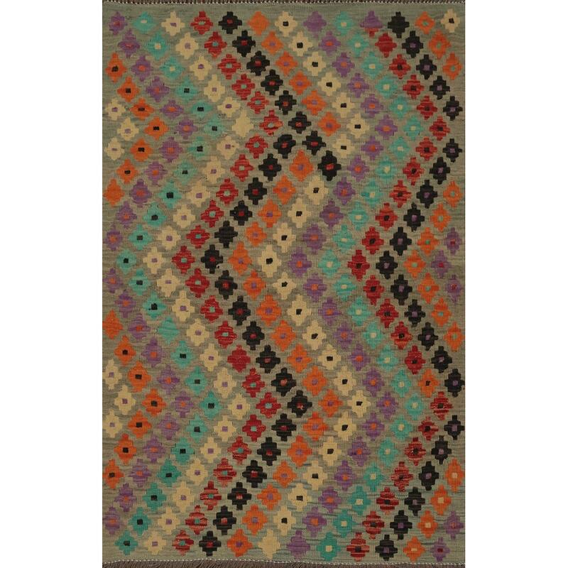 Hand Woven Oriental 100% Wool Carpet Southwestern All-Over Multi-Colored Kilim Area Rug - 5' 0'' X 3' 4''