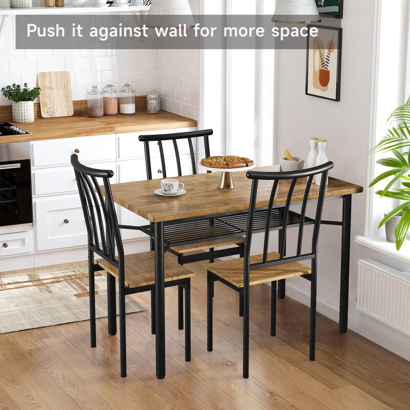 Dining Table Set for 4, Kitchen Table and Chairs with Wine Rack, 5 Piece Square Dining Room Table Set Brown - 46.85x27.6x31.5in