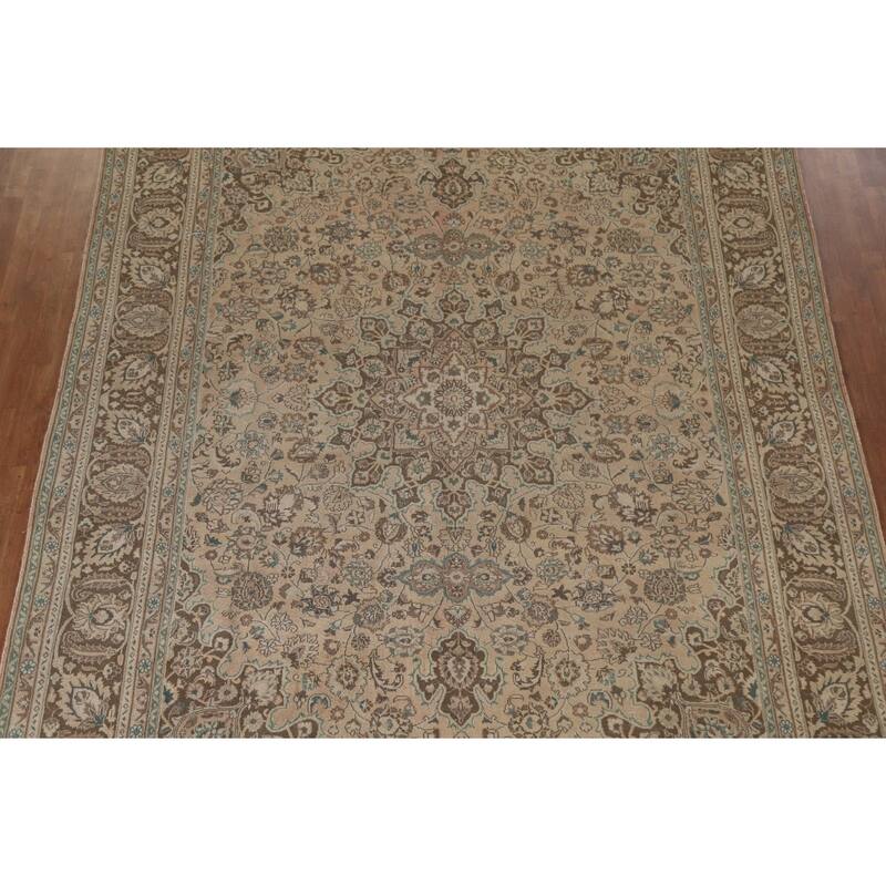 Hand Knotted Oriental 100% Wool Carpet Traditional Floral Oranges & Rust Mashad Area Rug - 12' 4'' X 9' 5''