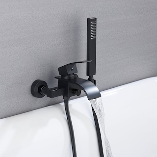 Waterfall Wall-mount Bath Tub Filler Faucet with Handheld Shower matte black - 8' x 10'