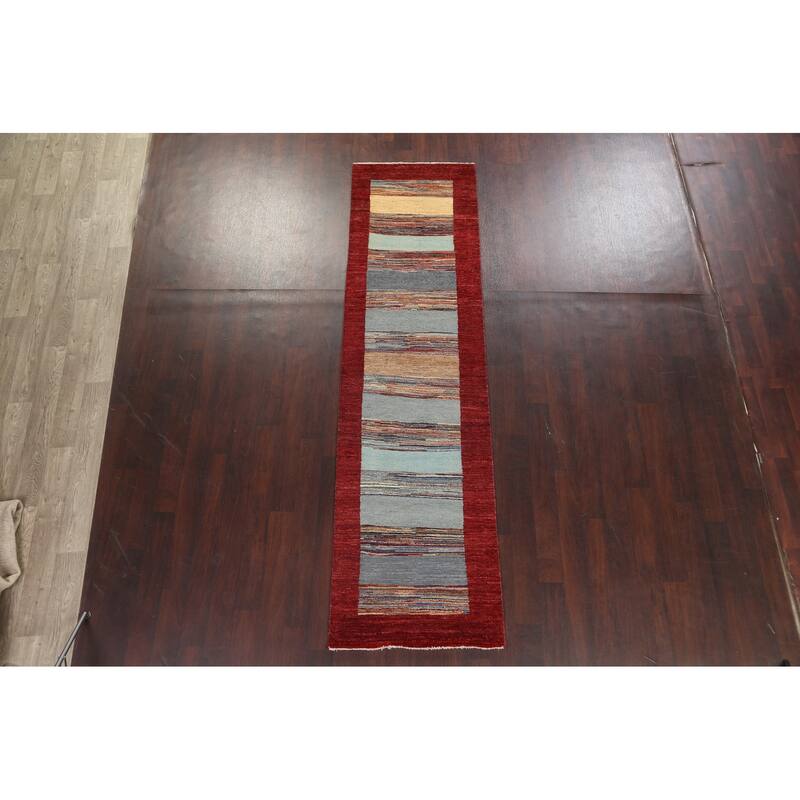 Striped Gabbeh Kashkoli Oriental Runner Rug Hand-knotted Wool Carpet - 2'9" x 10'4"