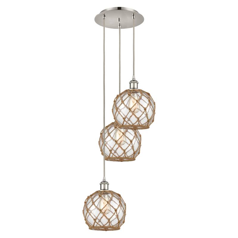 Innovations Lighting Endless Possibilities Ballston - Farmhouse Rope - 3 Light 15" Cord Hung Multi Pendant - Clear Glass with Brown Rope/Polished Nickel