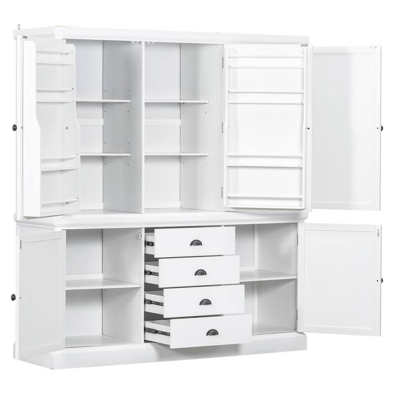Roomfitters Kitchen Pantry Organizers and Storage Kitchen Cabinet, Hutch with Microwave Stand, 4 Drawers, Spice Racks