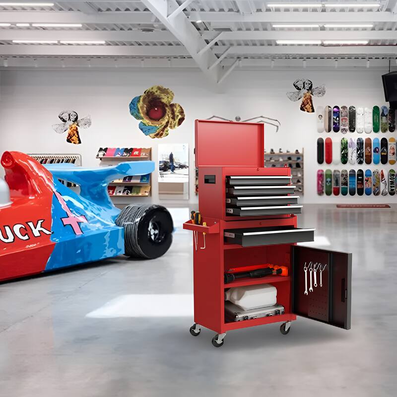 5-Drawer Rolling Tool Chest W/Wheels, Detachable Top Tool Box With Liners And Locking System, Heavy Duty Steel Tool Cart