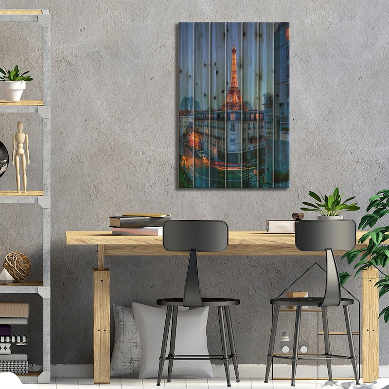 The Eiffel Tower By Night Print On Wood by Rose Palmisano - Multi-Color