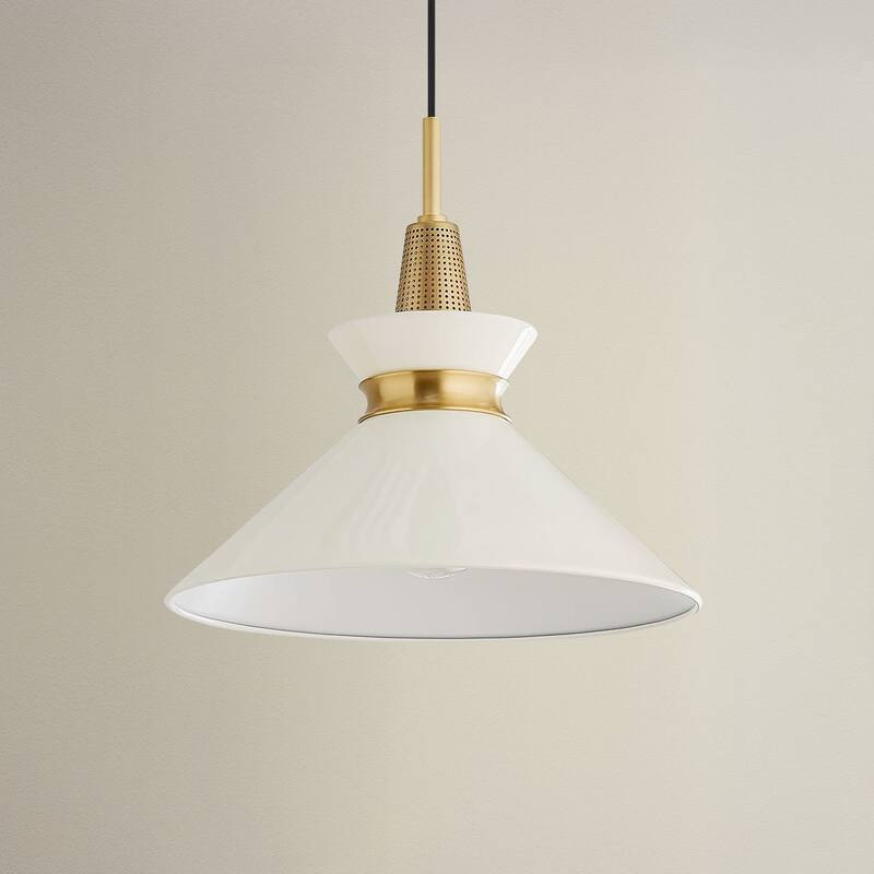 Orbit Bowl Modern Pendant Light - Metal Gold, Ivory White Cone Light Fixture For Modern, Scandinavian, Minimalist Room Decor