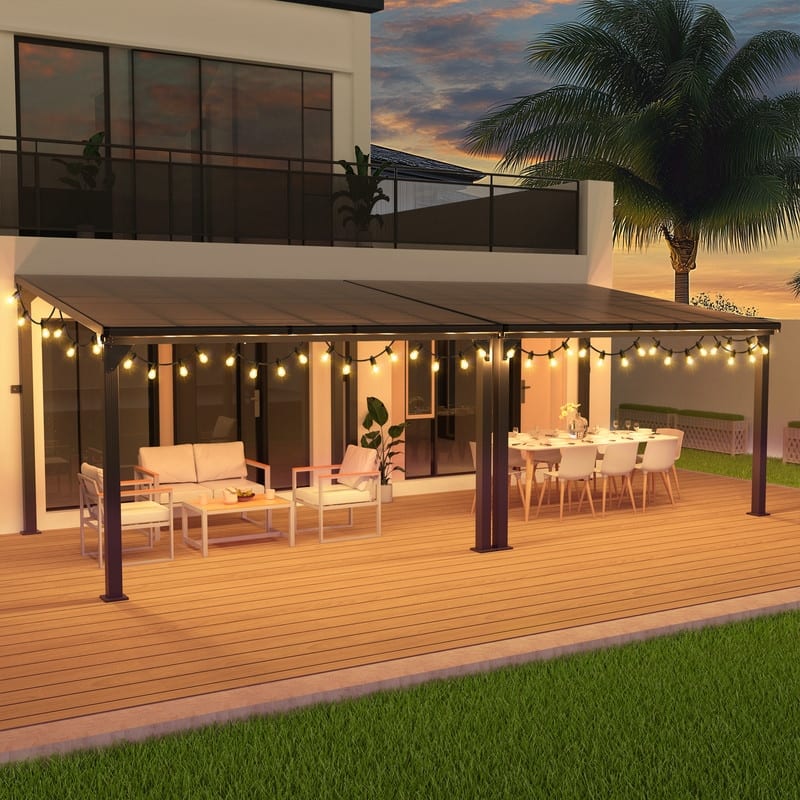 Hardtop Outdoor Gazebo Pergola Aluminum Framed with Sloping Pitched Roof for Garden, Patio, Backyard