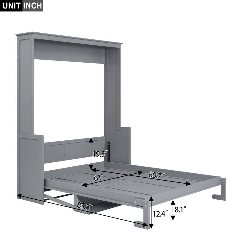 Queen Size Murphy Bed with a Shelf, Gray - N/A