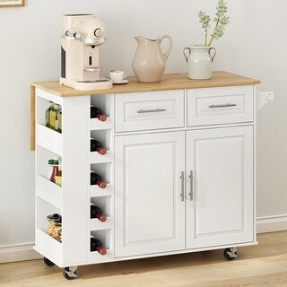 Mobile Kitchen Island Cart with Storage Cabinets, Wine Rack, Spice Rack, Towel Holder，for Organizing Kitchens & Meal Prep