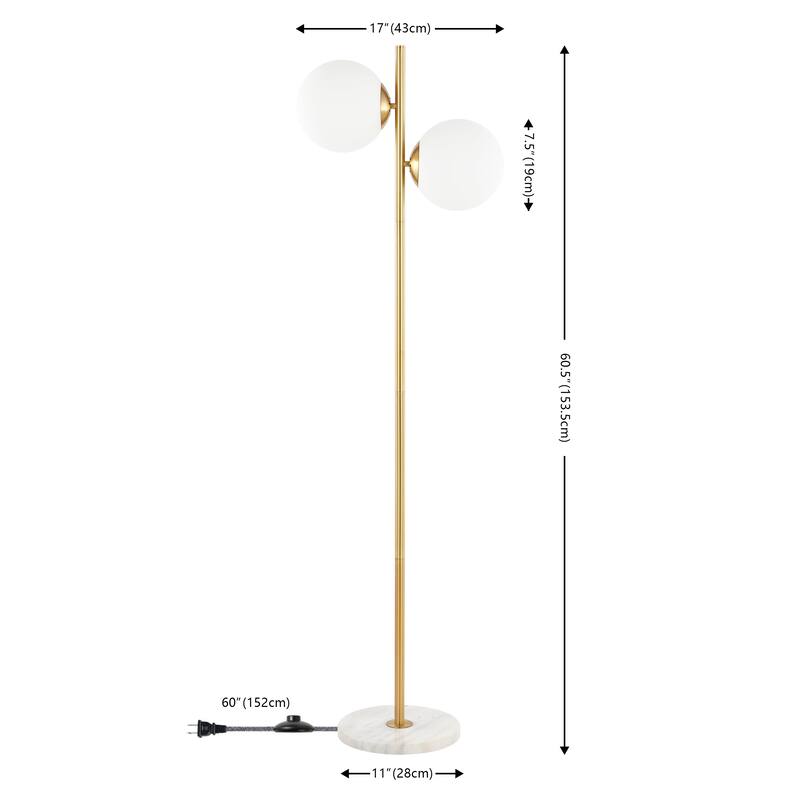 Tyler 60.5" 2-Light Modern Parisian Candlestick Iron LED Floor Lamp, Brass Gold/White by JONATHAN Y - 2 Light