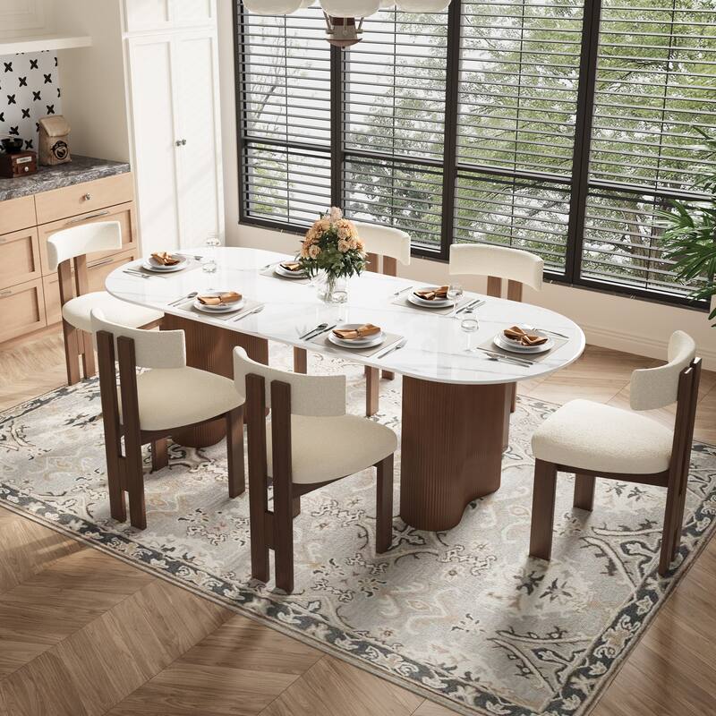 Mid-Century Fully Assembled Wood Dining Chairs Set of 2,White & Walnut Side Chairs, Modern Kitchen Chairs