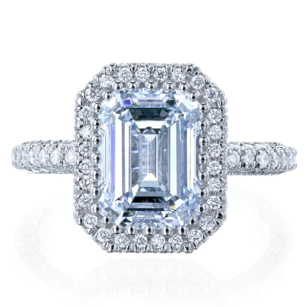 Kobelli 4.52 Carats Light Blue Diamond IGI Certified Solid 14k White Gold Double Halo Near Eternity Delphi Ring