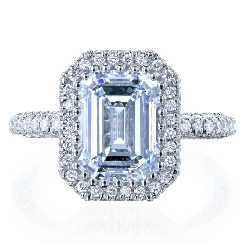 Kobelli 4.52 Carats Light Blue Diamond IGI Certified Solid 14k White Gold Double Halo Near Eternity Delphi Ring