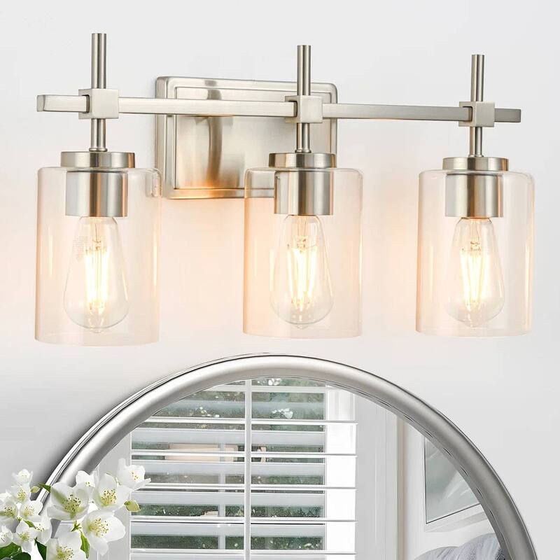 Jasper Brushed Nickel Clear Glass 3-Light Bathroom Vanity Light