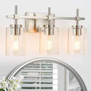 Jasper Brushed Nickel Clear Glass 3-Light Bathroom Vanity Light