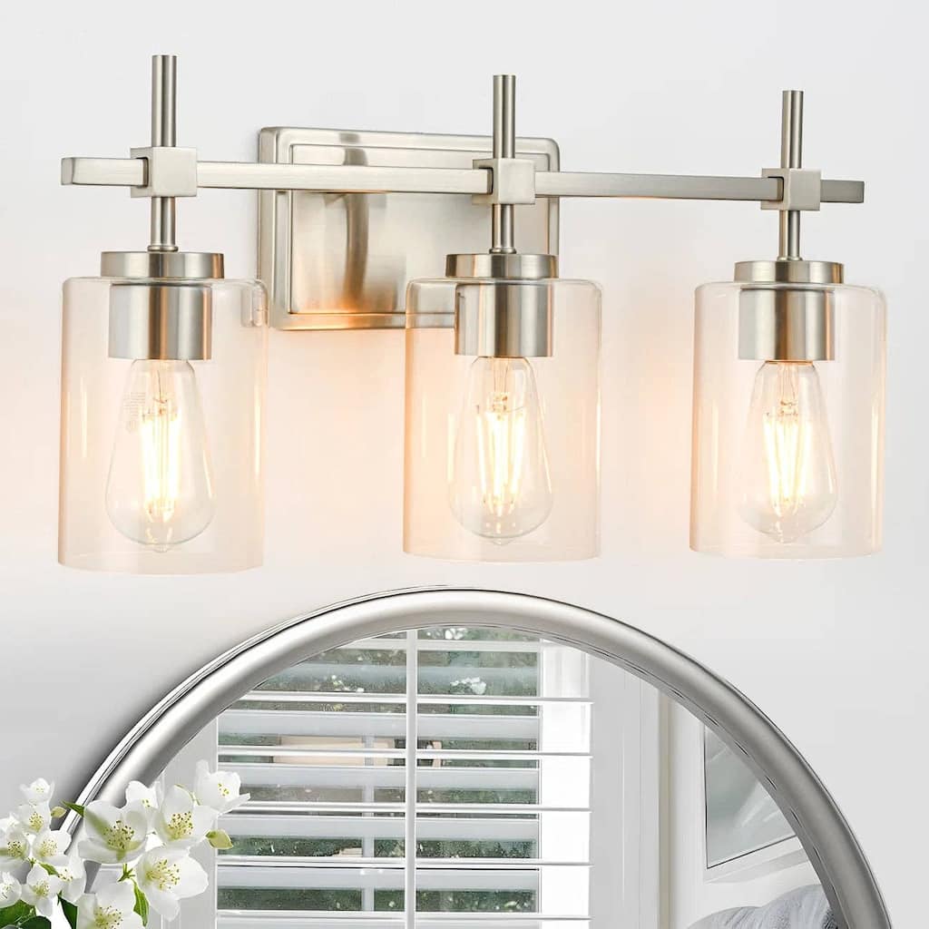 Jasper Brushed Nickel Clear Glass 3-Light Bathroom Vanity Light