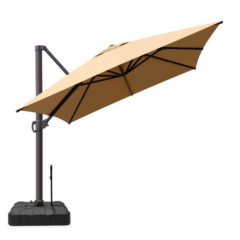 VredHom 10 x 13 Ft Outdoor Wind Vent Cantilever Patio Umbrella with Rod Base - Tan