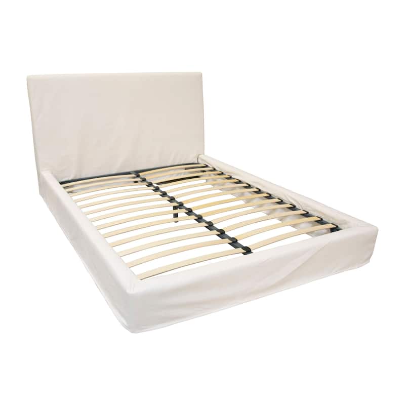 Collette Natural White Cotton Slip Cover Style Platform Panel Bed