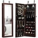 preview thumbnail 1 of 10, Costway Wall Mount Mirrored Jewelry Cabinet Organizer LED Lights Brown