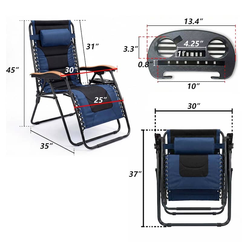 Oversized Padded Zero Gravity Chair,Foldable Patio Recliner,30"Wide Seat Anti Gravity Lounger with Cup Holder,Support 400 LBS