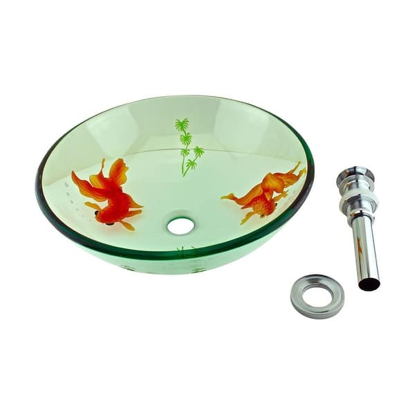 Shop Tempered Glass Vessel Sink With Drain Clear Single Layer Painted Koi Fish Bowl Sink Overstock 12636123