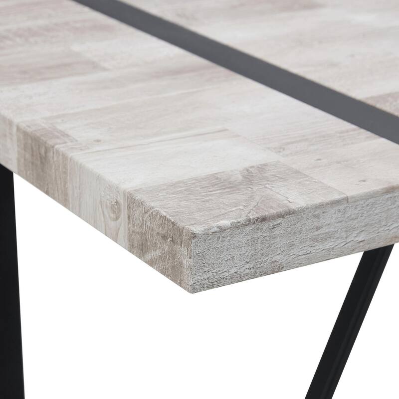 Modern Dining Table with Wood Textured Tabletop Unique Spliced Pattern Office Table with Anti-Slip Feet