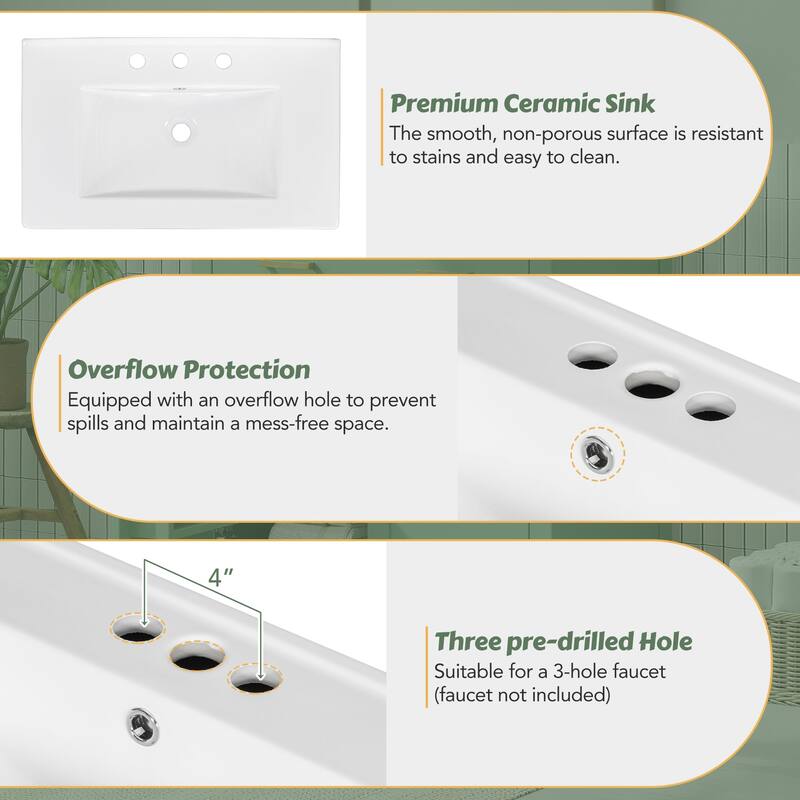 30 inch MDF Freestanding Bathroom Vanity Set with Integrated Ceramic Sink