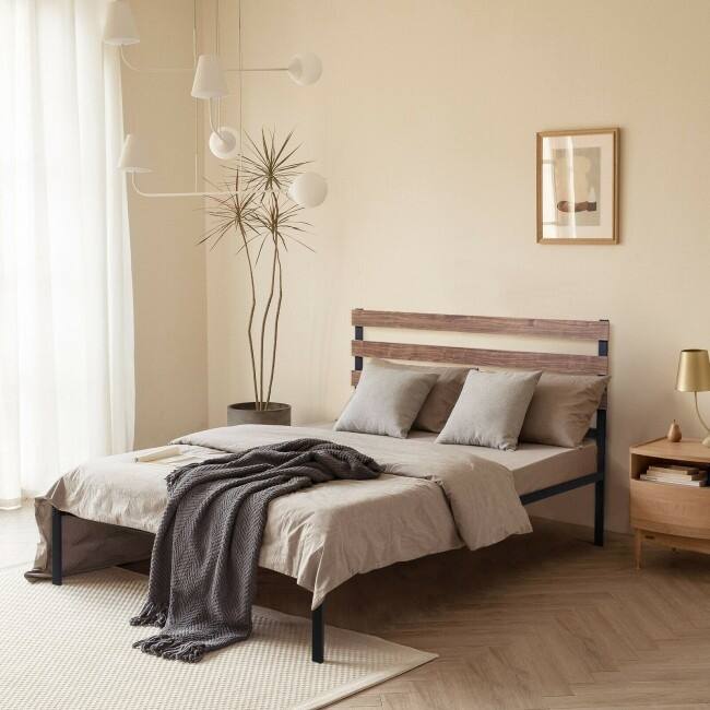 Metal Bed Frame Foundation with Headboard-Twin Size