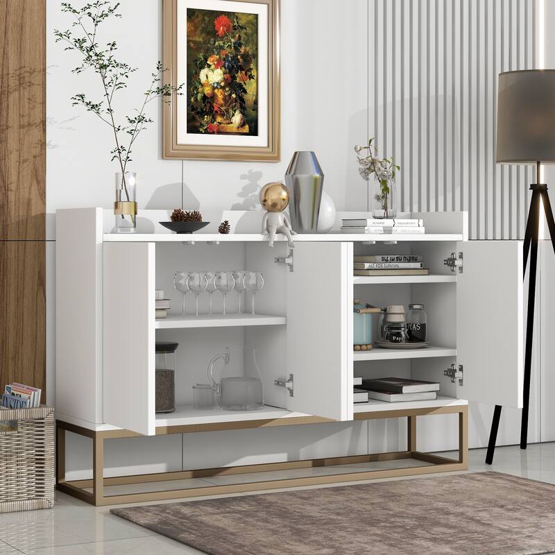 Sideboard Cabinet with 4 Doors, Buffet Cabinet with Adjustable Shelves, Kitchen Storage Cabinet with Metal Legs