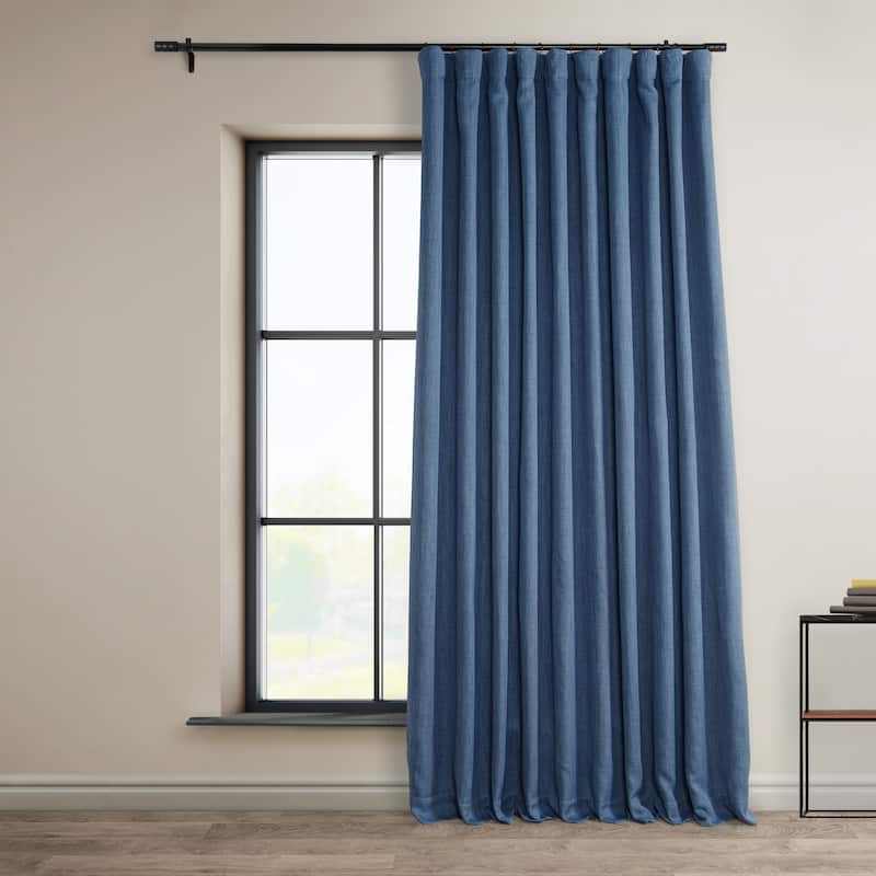 Exclusive Fabrics Faux Linen Extra Wide Room Darkening Curtains Panel - Versatile Privacy Drapery for Wide Windows (1 Panel) - 100 X 84 - Denim