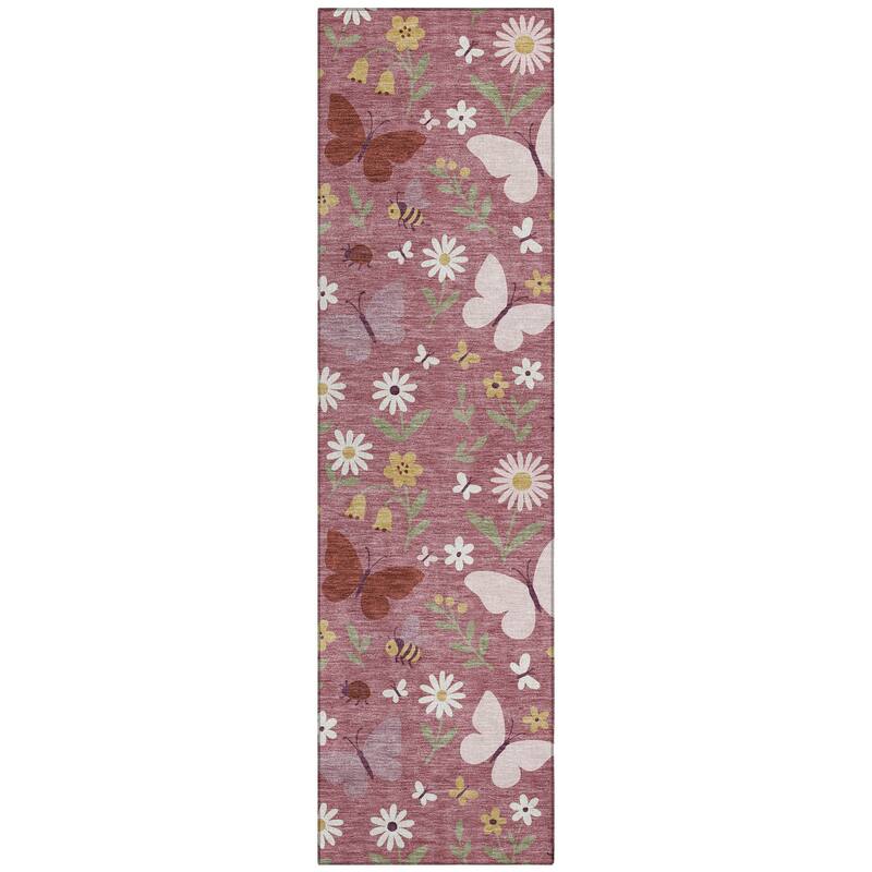 Machine Washable Indoor/ Outdoor Whimsy Butterfly Chantille Rug