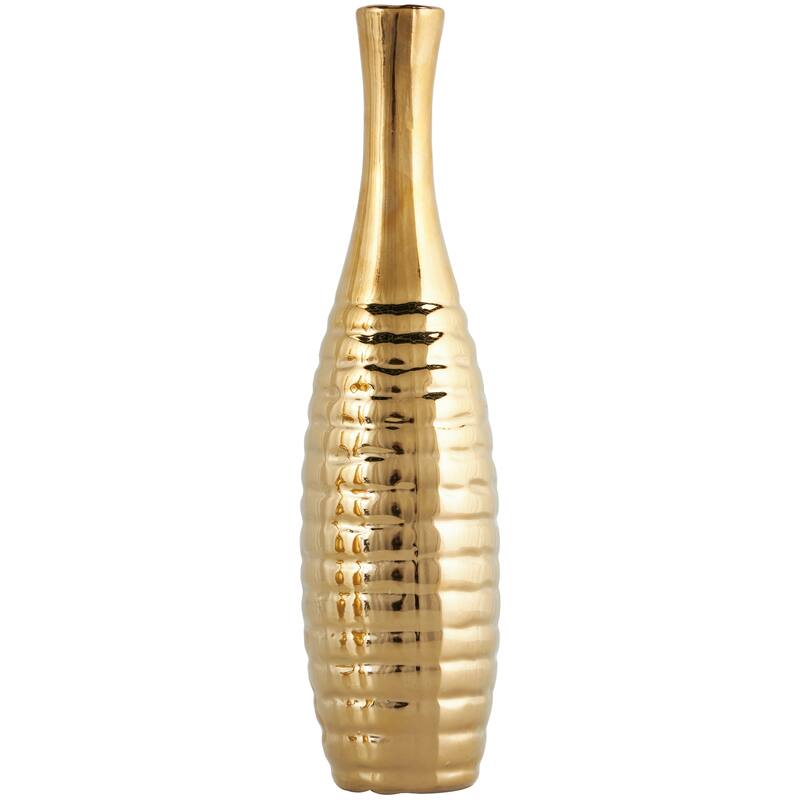 CosmoLiving by Cosmopolitan Sleek Ceramic Glam Vase with Varying Patterns (Set of 3) - Silver, Gold, Dark Blue, White